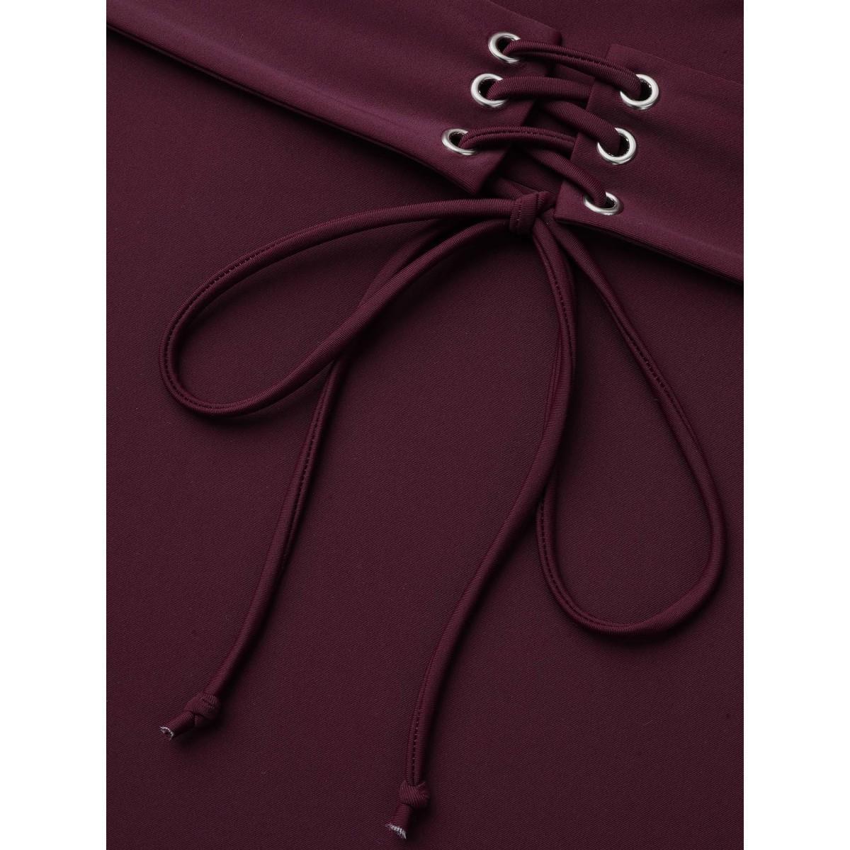 Plus Size Waist-Tie Ruched Cut-Out One-Piece Swimsuit Women's Swimwear Deepred Beach Tie knot Curve Bathing Suits High stretch One Pieces BloomChic 18-20/2X Product Image