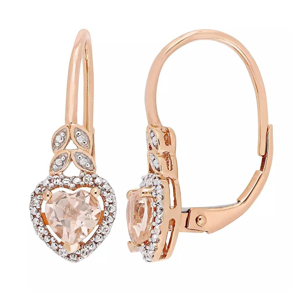 Stella Grace 10k Rose Gold Morganite & Diamond Accent Heart Leverback Earrings, Women's, 10k Pink Product Image
