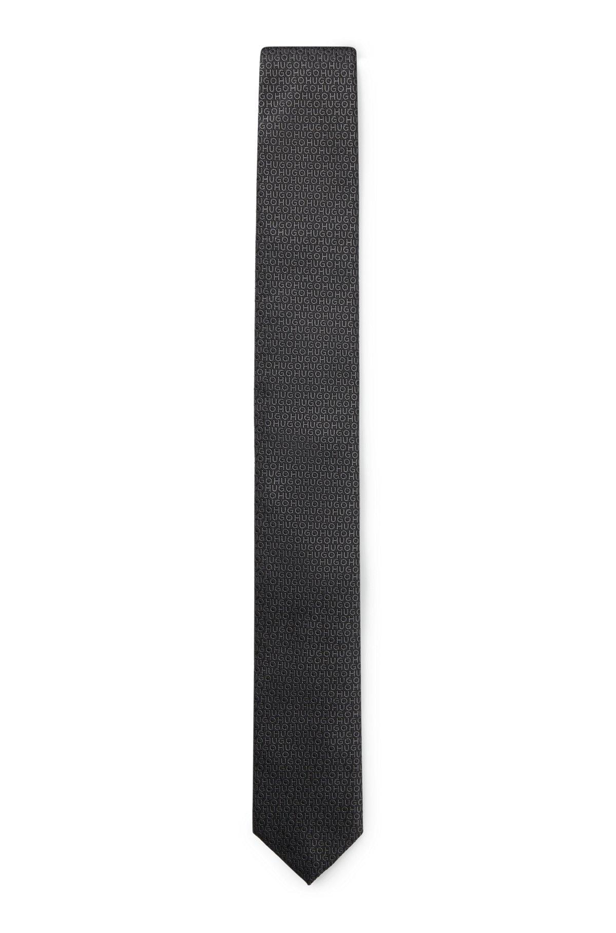 HUGO - Logo-jacquard tie in silk - Black Product Image