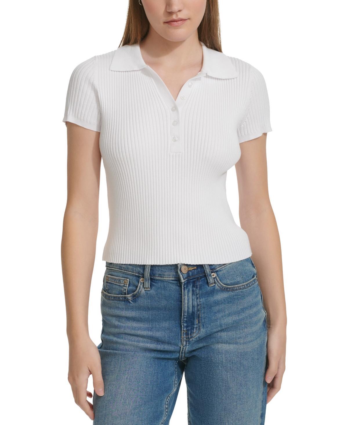 Calvin Klein Jeans Womens Ribbed Short-Sleeve Polo Shirt Product Image