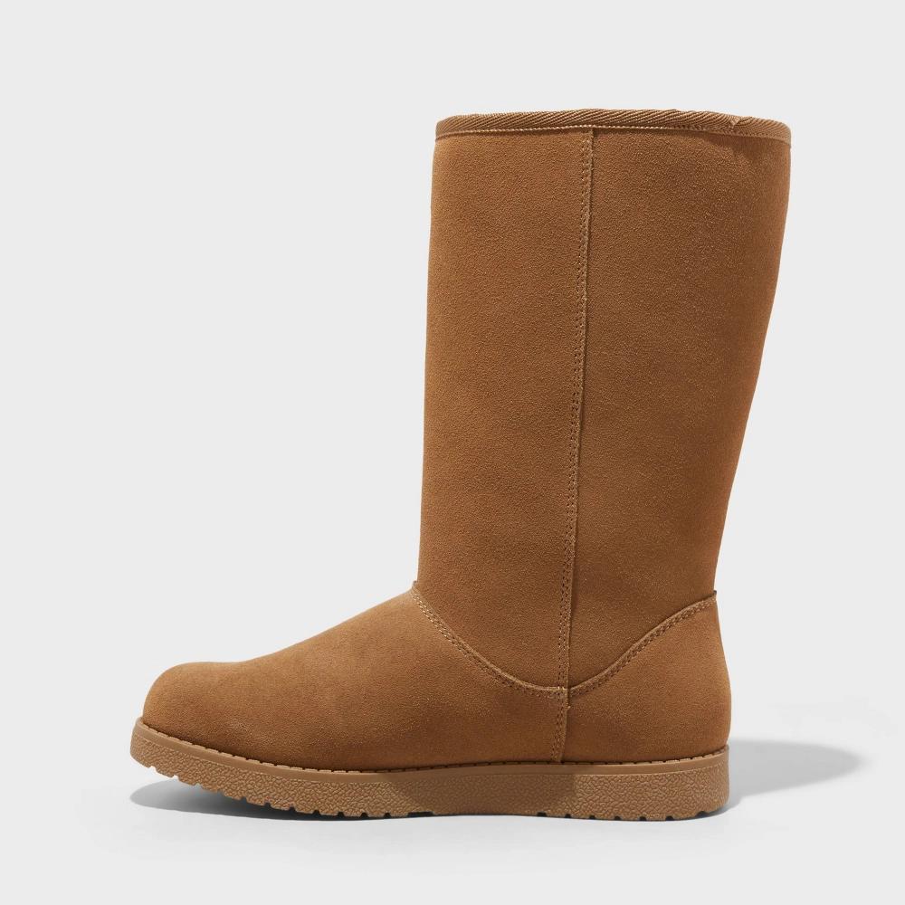 Womens Sarah Suede Shearling Winter Boots - Universal Thread Tan 5: Mid Calf, Pull-On, Cushioned Insole, Textured Outsole Product Image