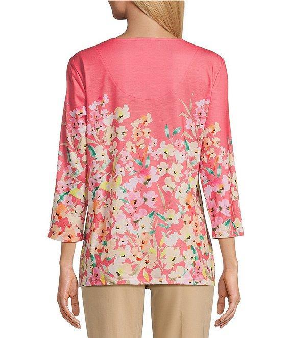 Allison Daley Living Floral Print 3/4 Sleeve Criss Cross V-Neck Knit Top Product Image