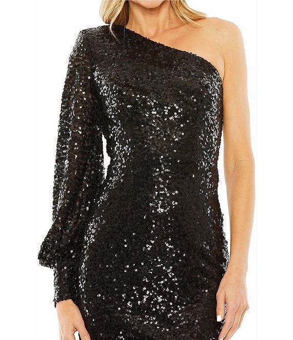 Mac Duggal One Sleeve Sequin Sheath Mini Dress Product Image