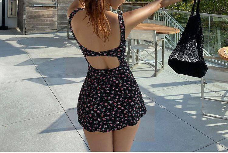 Flower Print Open Back Swimdress Product Image