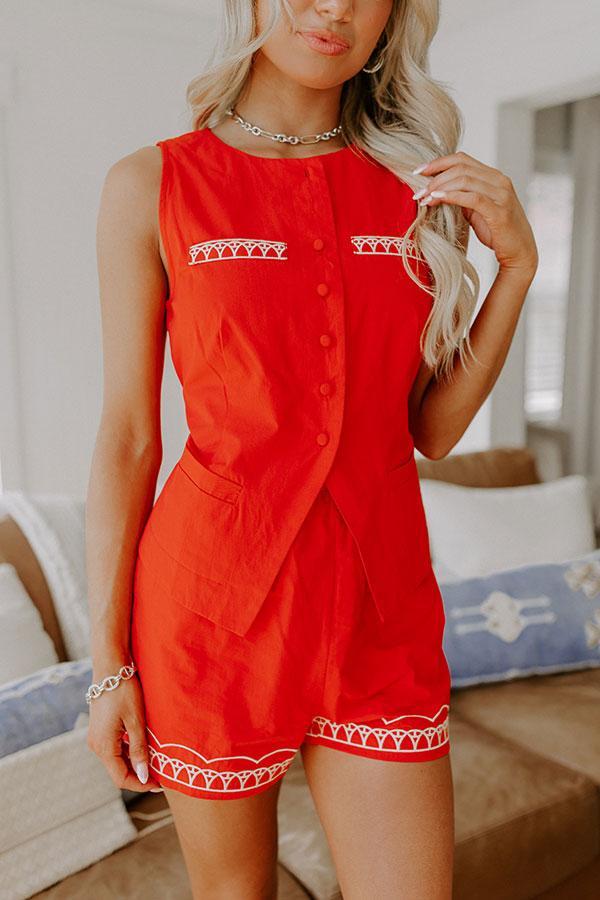 Strawberry Spritz High Waist Embroidered Shorts Product Image