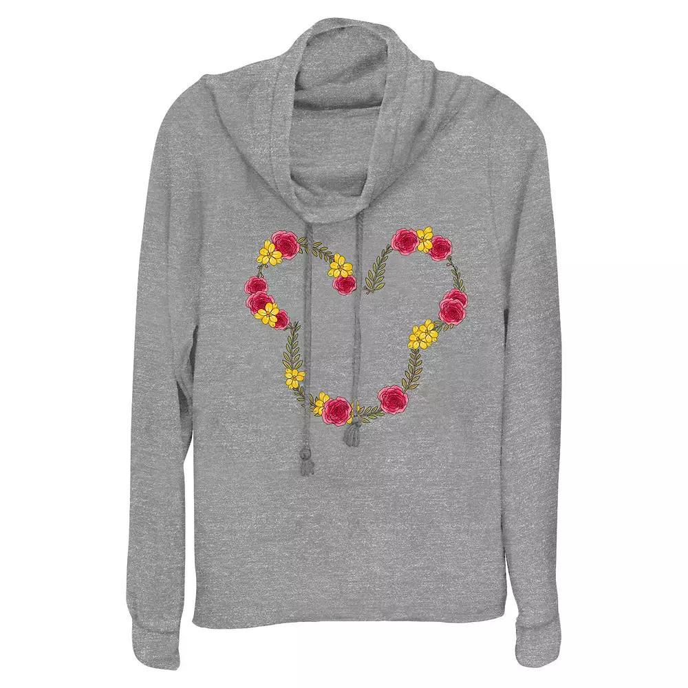Disneys Mickey Mouse June Floral Wreath Womens Cowlneck Graphic Lightweight Long Sleeve Gray Grey Product Image