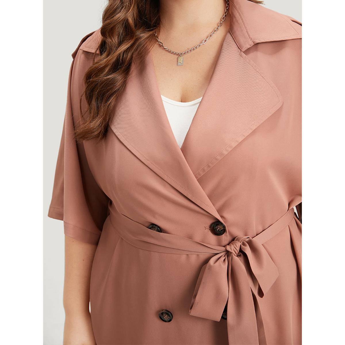 Plus Size Plain Pocket Button Up Belted Lapel Collar Coat Women Rouge Casual Plain Ladies Dailywear Winter Coats BloomChic 18-20/2X Product Image