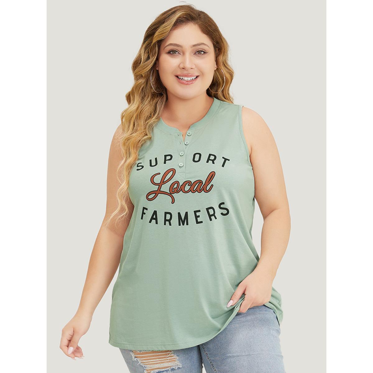Plus Size Letter Print Button Up Graphic Sleeveless Tank Top Women Mint Casual Button Dailywear Tank Tops Camis BloomChic 18-20/2X Product Image