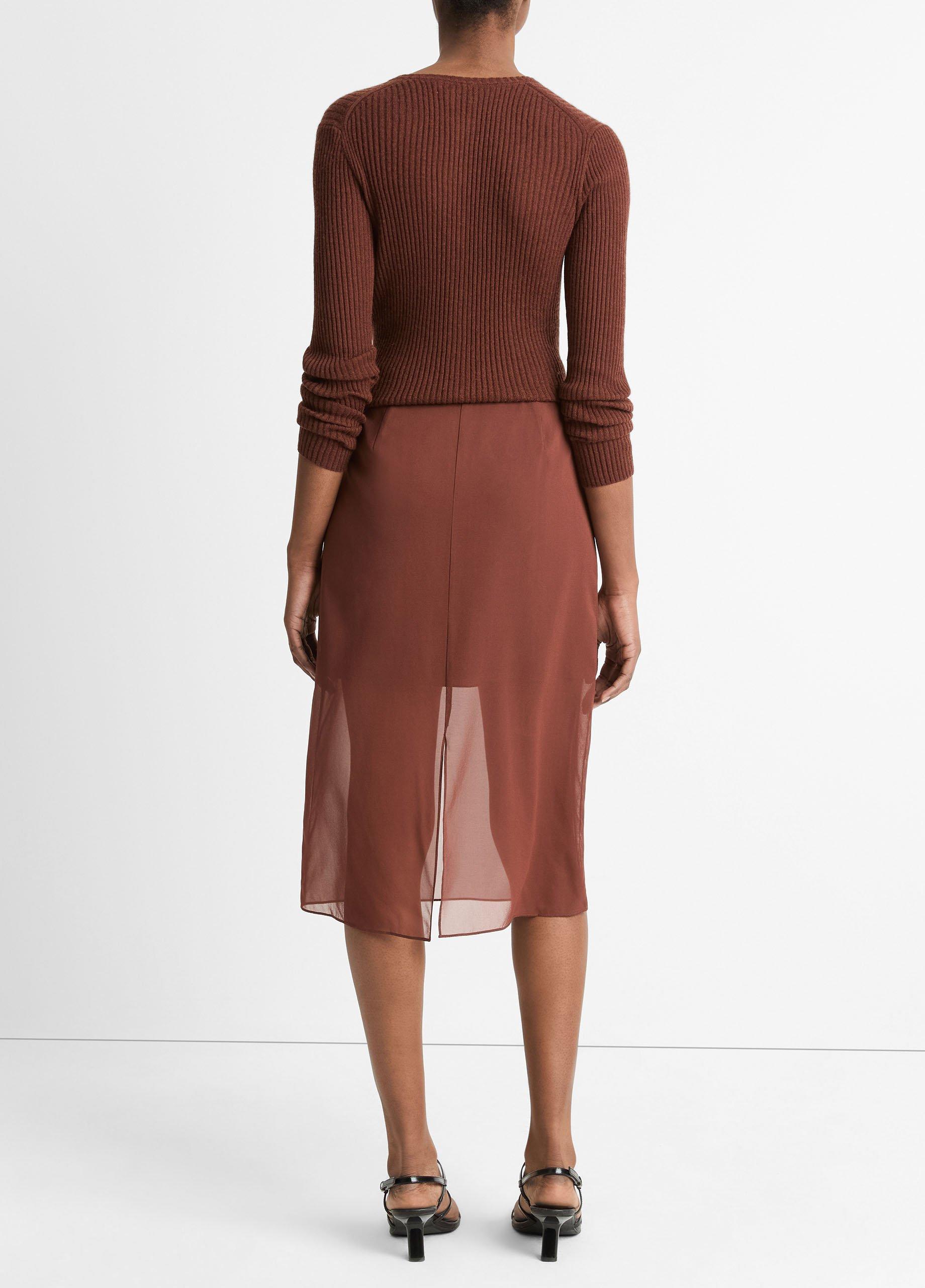 Womens Sheer Stretch-Silk Overlay Skirt, Deep Rosewood, Size 6 Vince Product Image