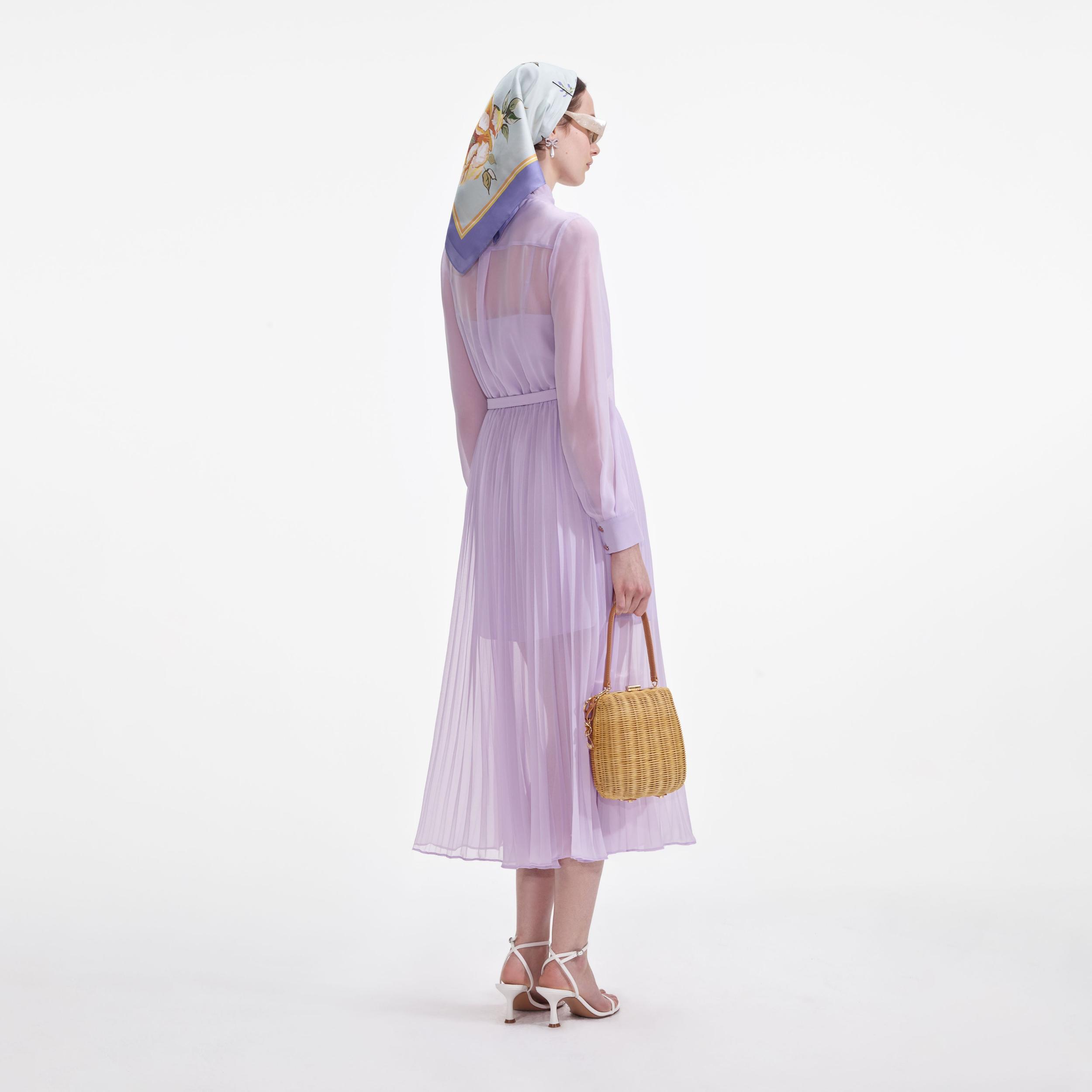 Lilac Chiffon Pussy Bow Midi Dress Product Image