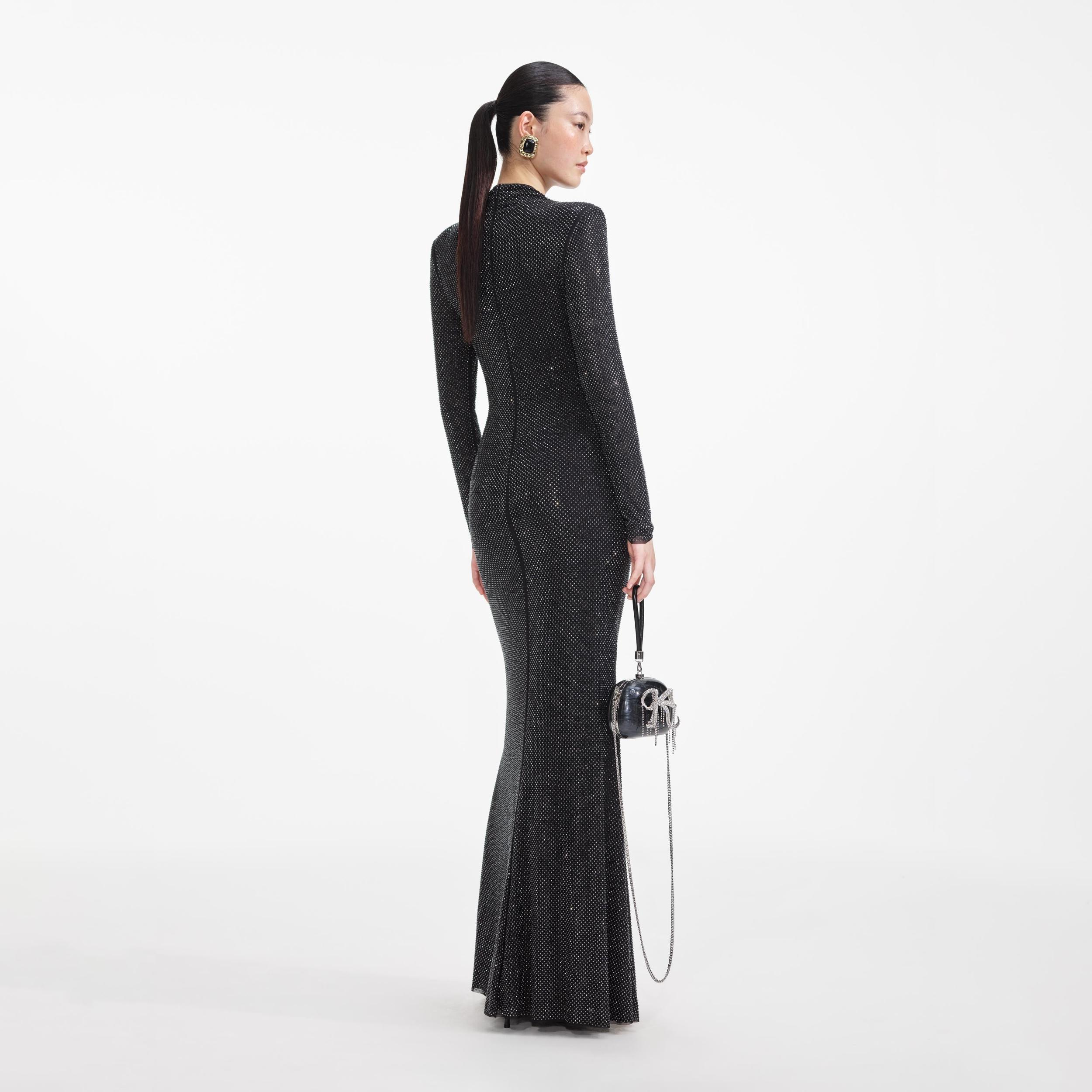 Black Rhinestone Mesh Cut Out Maxi Dress Product Image