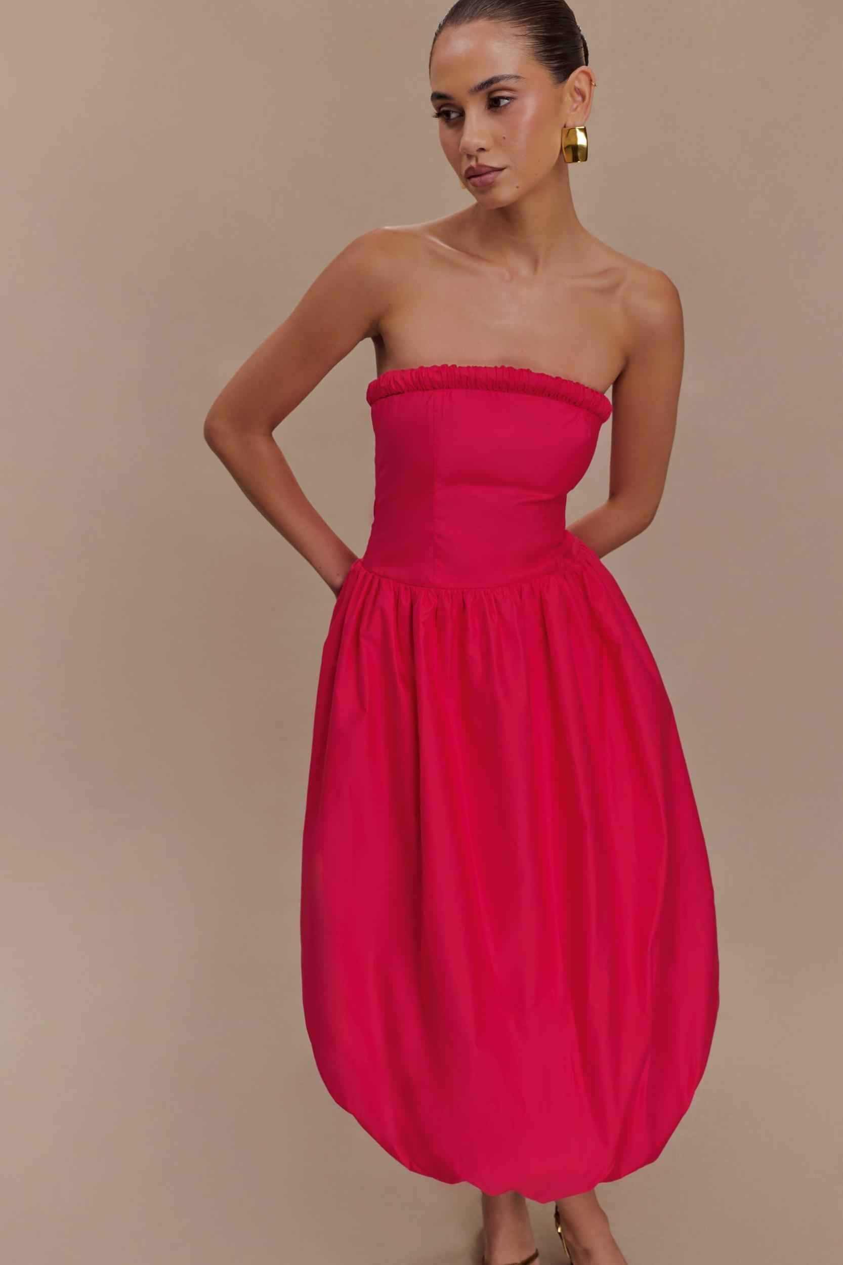 Dulce Puff Midi Dress - Raspberry Product Image