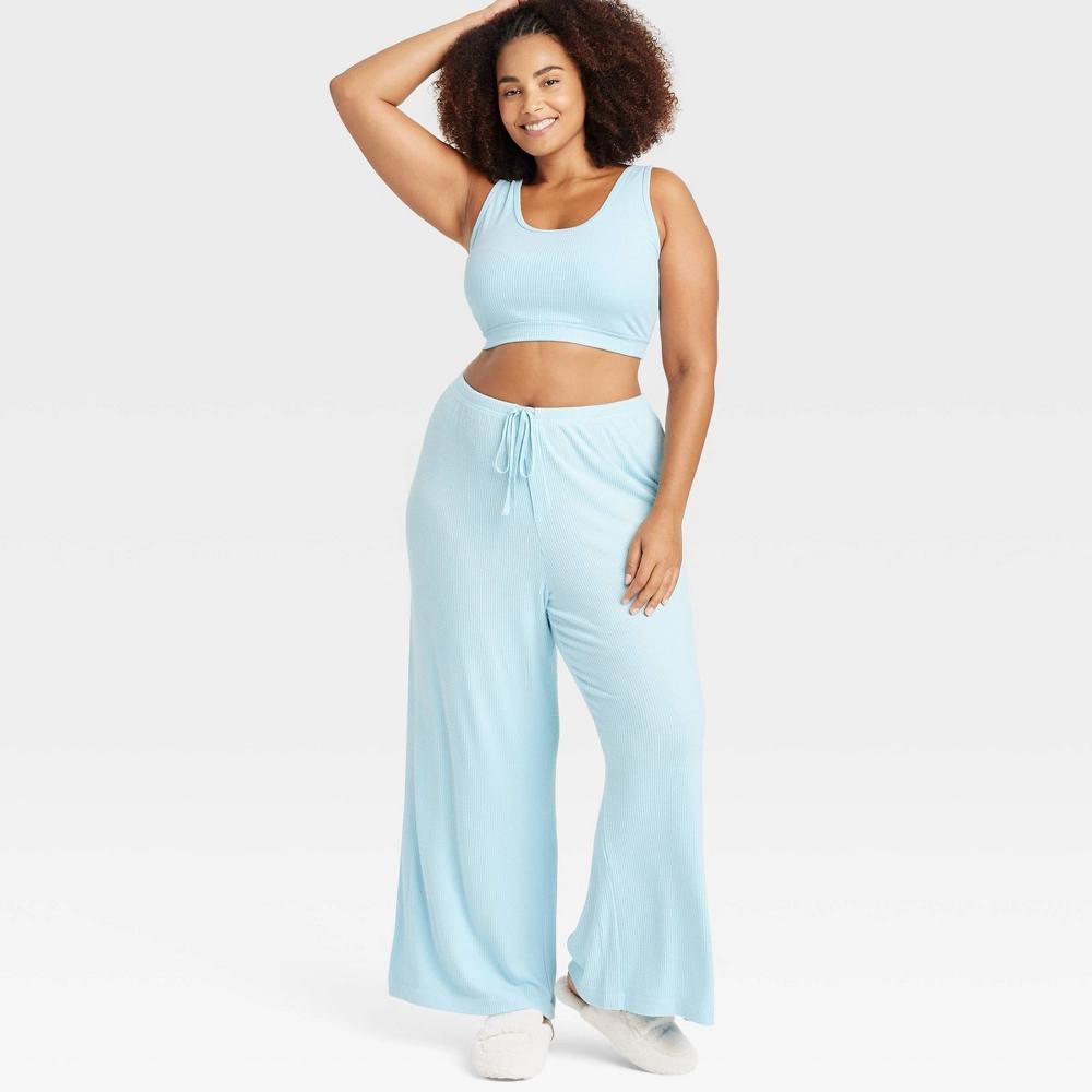 Womens Cozy Ribbed Wide Leg Pants - Auden Turquoise Blue 3X Product Image
