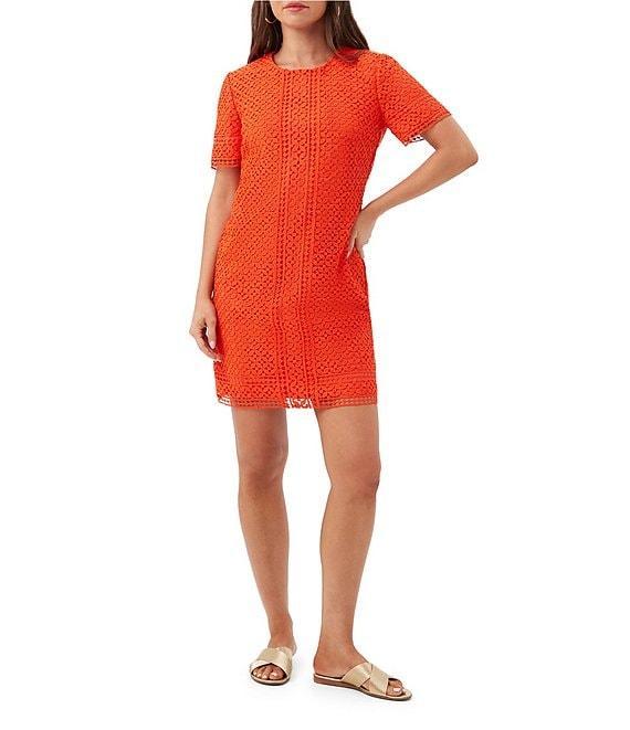 Trina Turk Kimasu Geometric Lace Round Neck Short Sleeve Dress Product Image