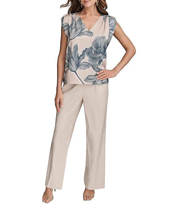 Donna Karan Printed V-Neck Cap Sleeve Top Product Image