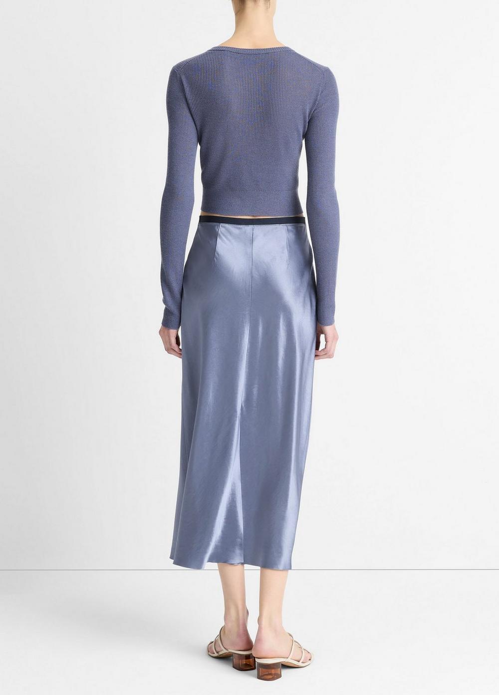 Contrast-Waistband Satin Bias Skirt Product Image