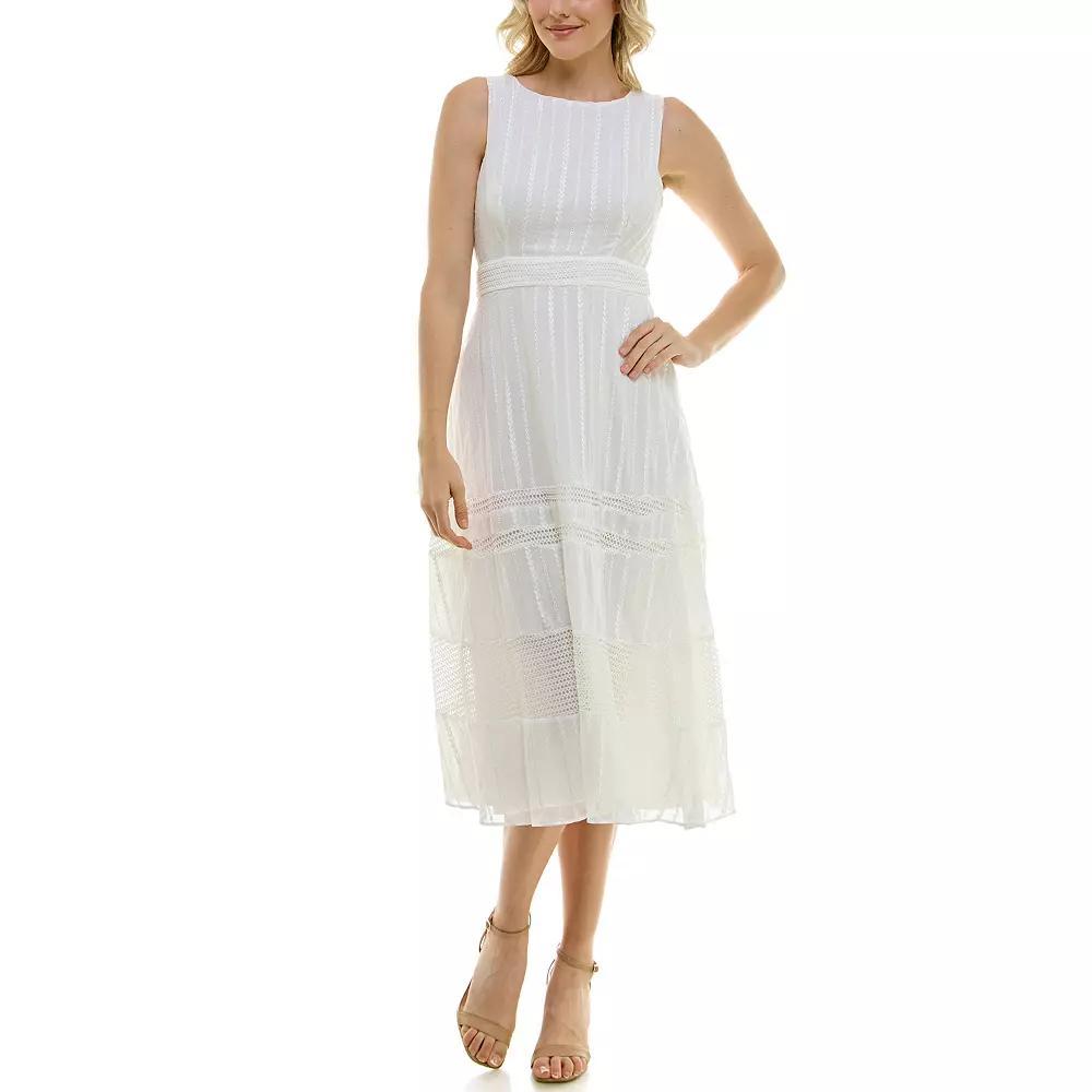 Women's Taylor Boatneck Embroidered Midi Dress, Size: 8, Ivory Product Image