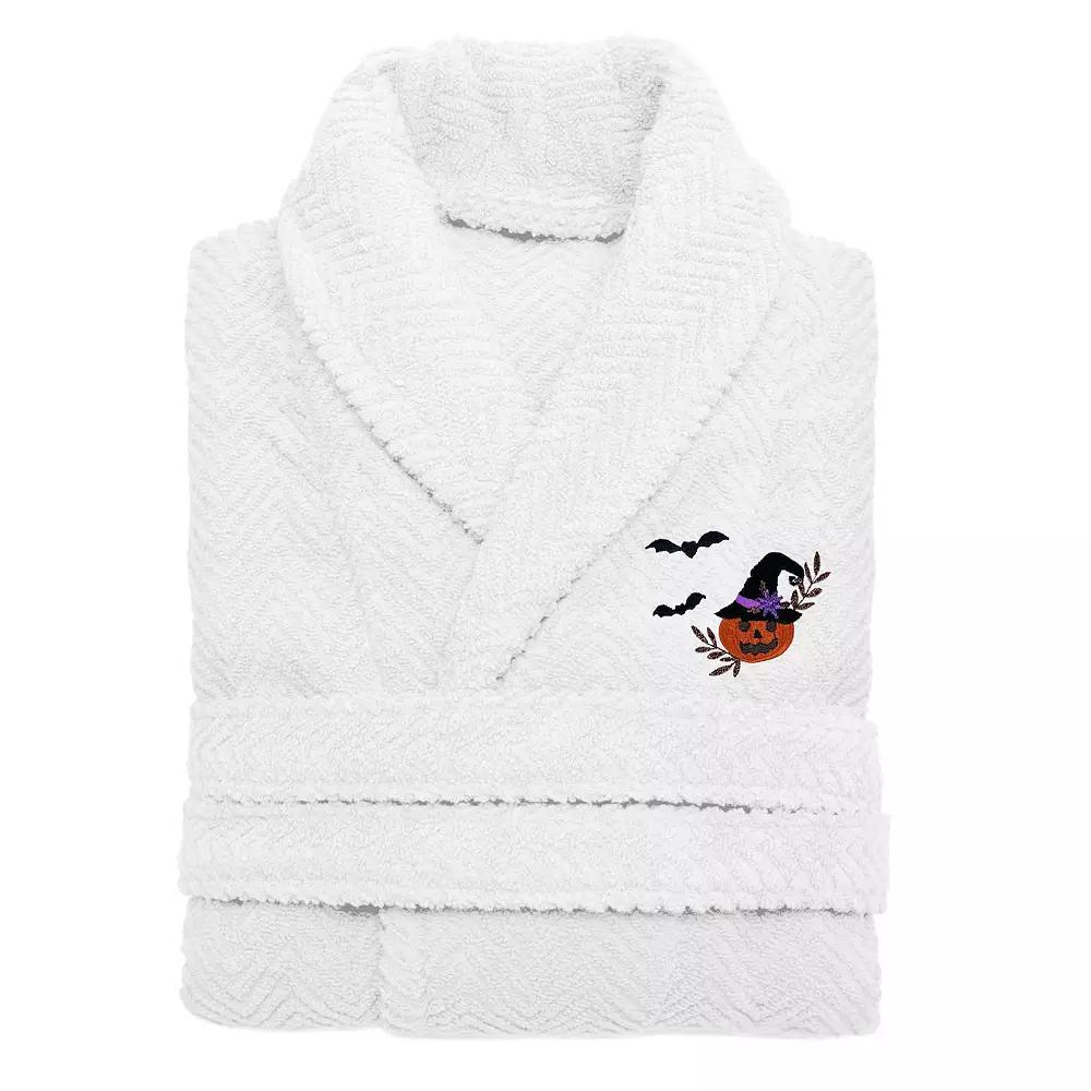 Linum Home Textiles Adult 100% Turkish Cotton Herringbone Weave Embroidered Bathrobe - Pumpkin Head, Women's, Size: Small/Medium, White Product Image