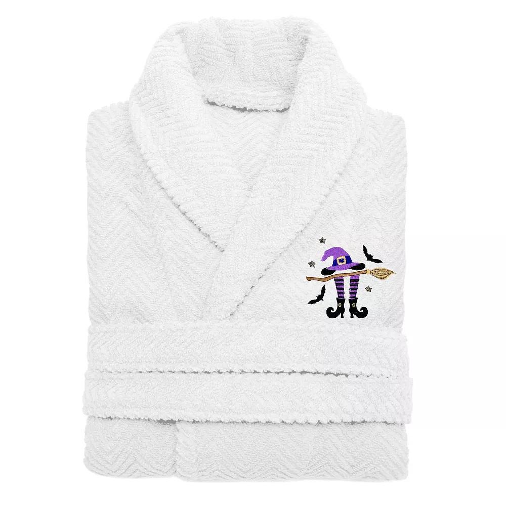 Linum Home Textiles Adult 100% Turkish Cotton Herringbone Weave Embroidered Bathrobe - Hat-Broom-Legs, Women's, Size: Small/Medium, White Product Image