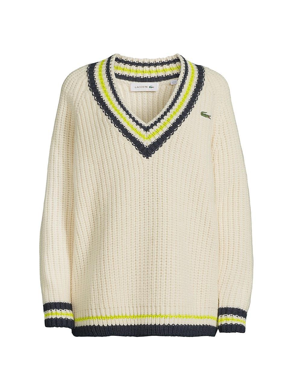 Womens Stripe-Trim Wool V-Neck Sweater Product Image