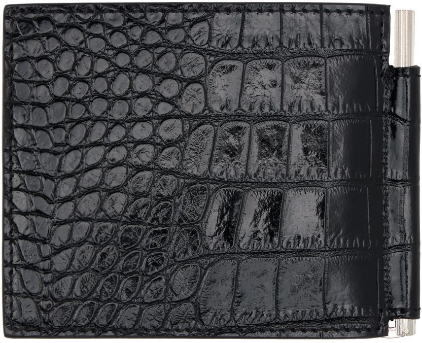 TOM FORD Black Shiny Printed Croc T Line Money Clip Wallet Product Image