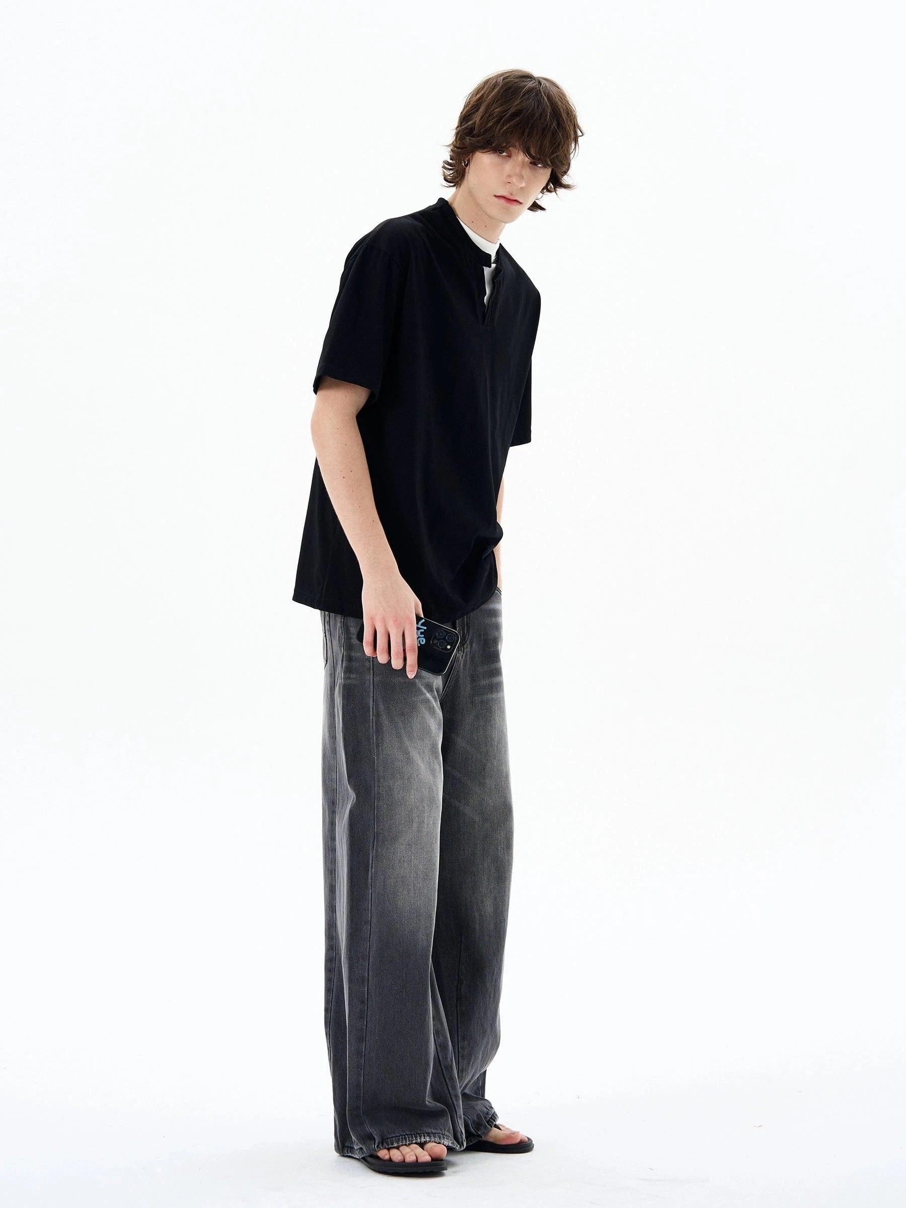 RT No. 19571 WASHED GRAY DENIM STRAIGHT JEANS Product Image