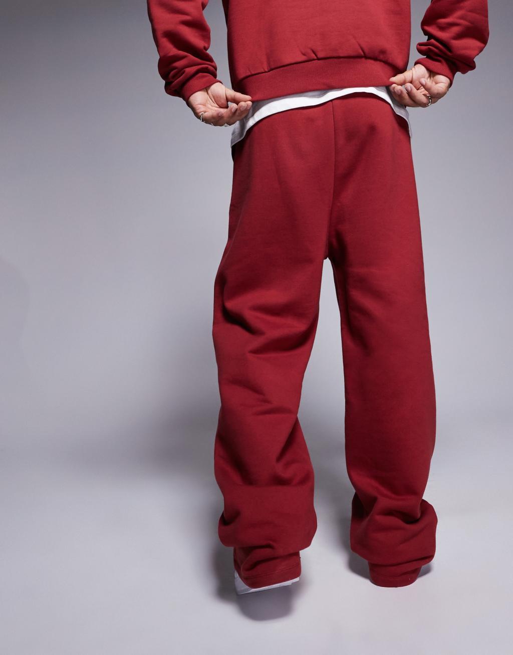 ASOS DESIGN premium heavyweight wide leg sweatpants in red Product Image