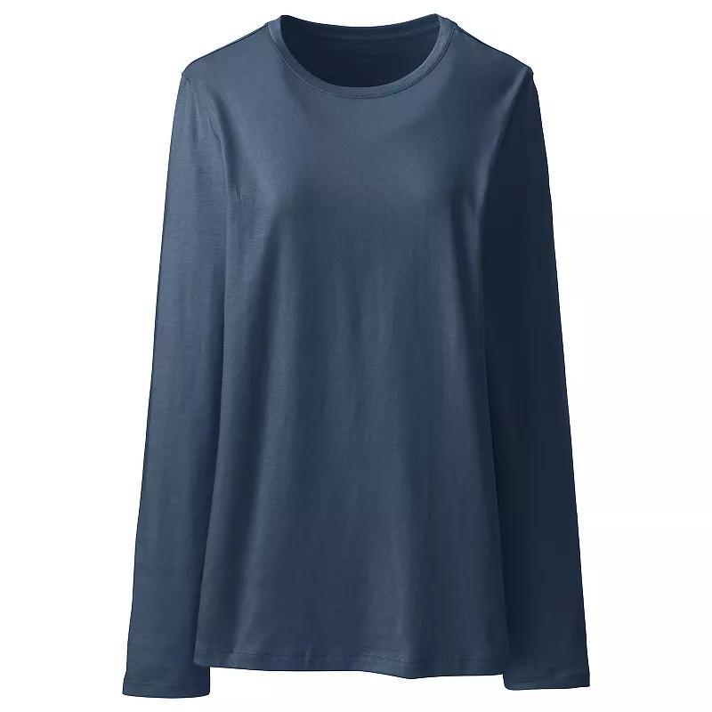 Petite Lands' End Relaxed-Fit Supima Long Sleeve Cotton Crewneck Tee, Women's, Size: XS Petite, Black Product Image