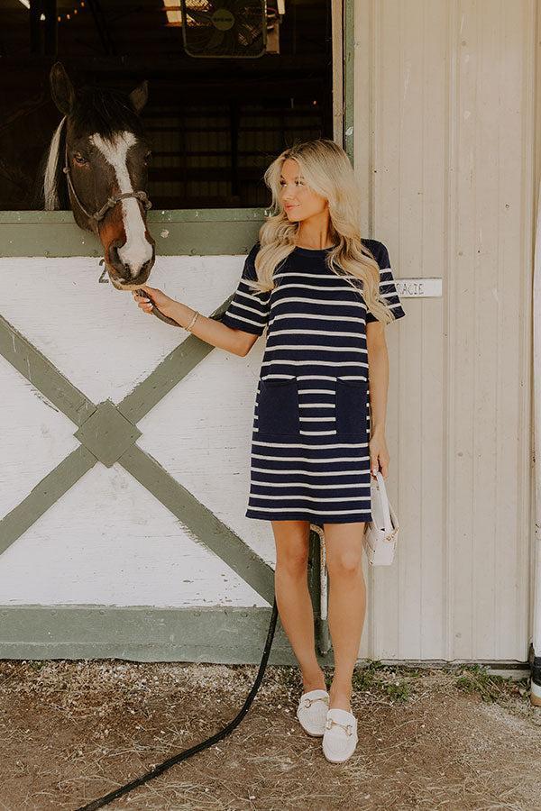 Country Club Charm Stripe Mini Dress in Navy Product Image