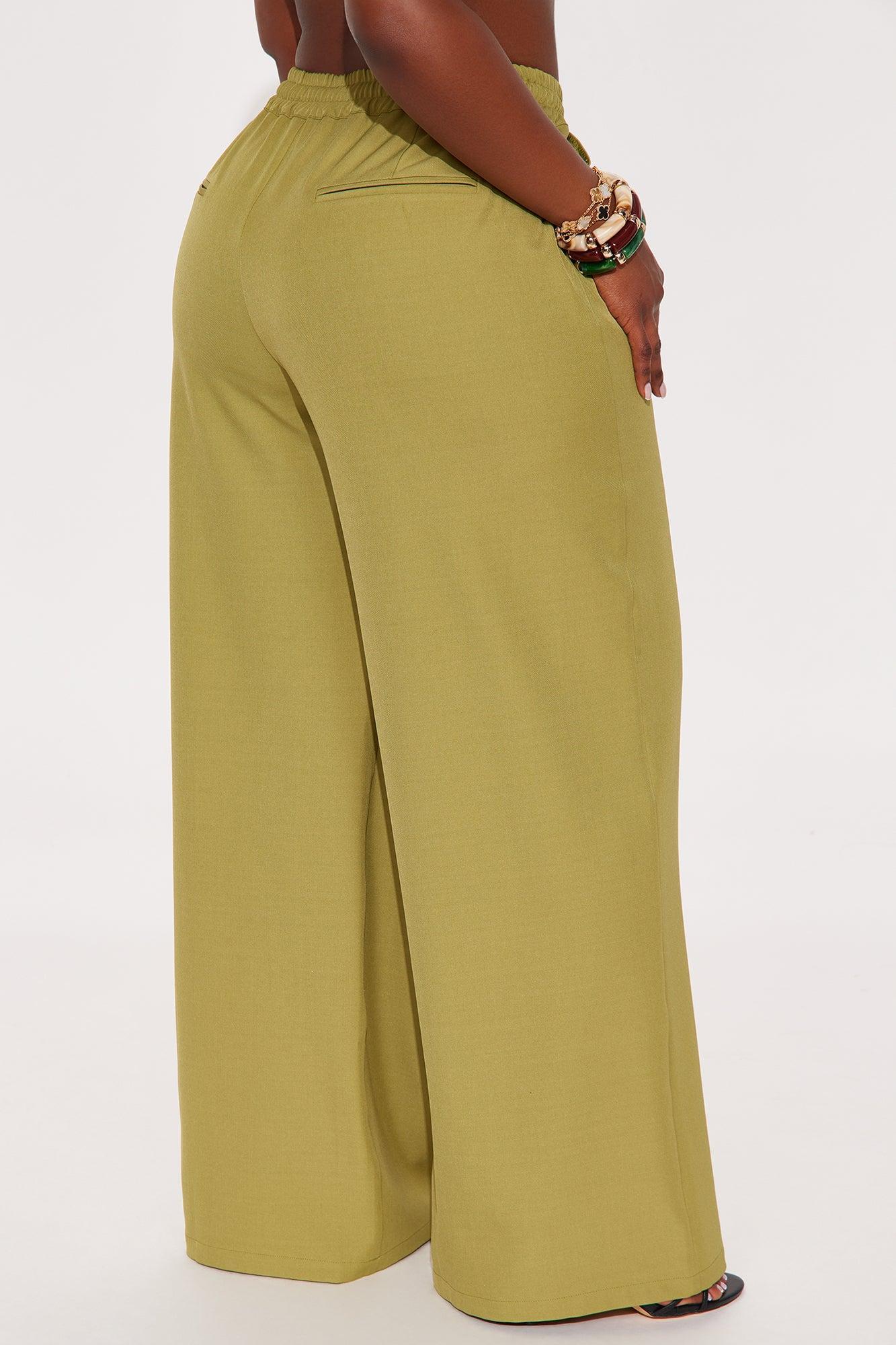 Eliza Wide Leg Crepe Trouser Pant - Chartreuse Product Image