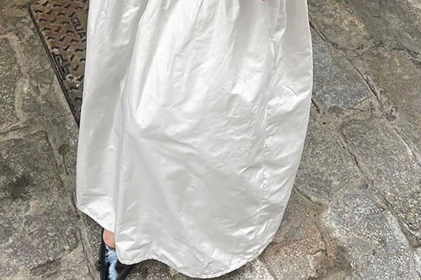 High Rise Plain Ruched Maxi A-Line Skirt Product Image