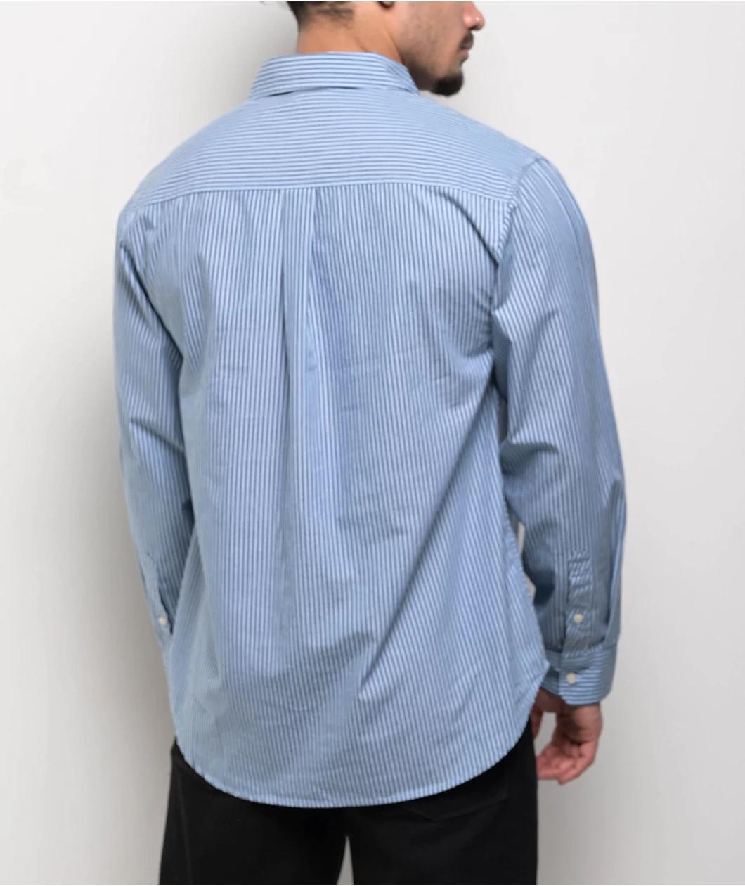 Monet Skateboards Grip Stripe Blue Long Sleeve Button Up Shirt Product Image
