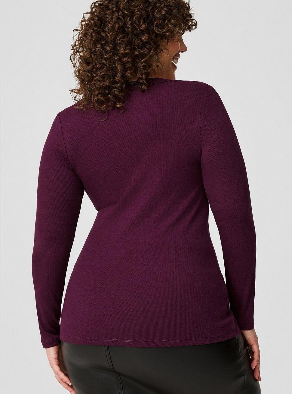 Ribbed V-Neck Long Sleeve Top Product Image