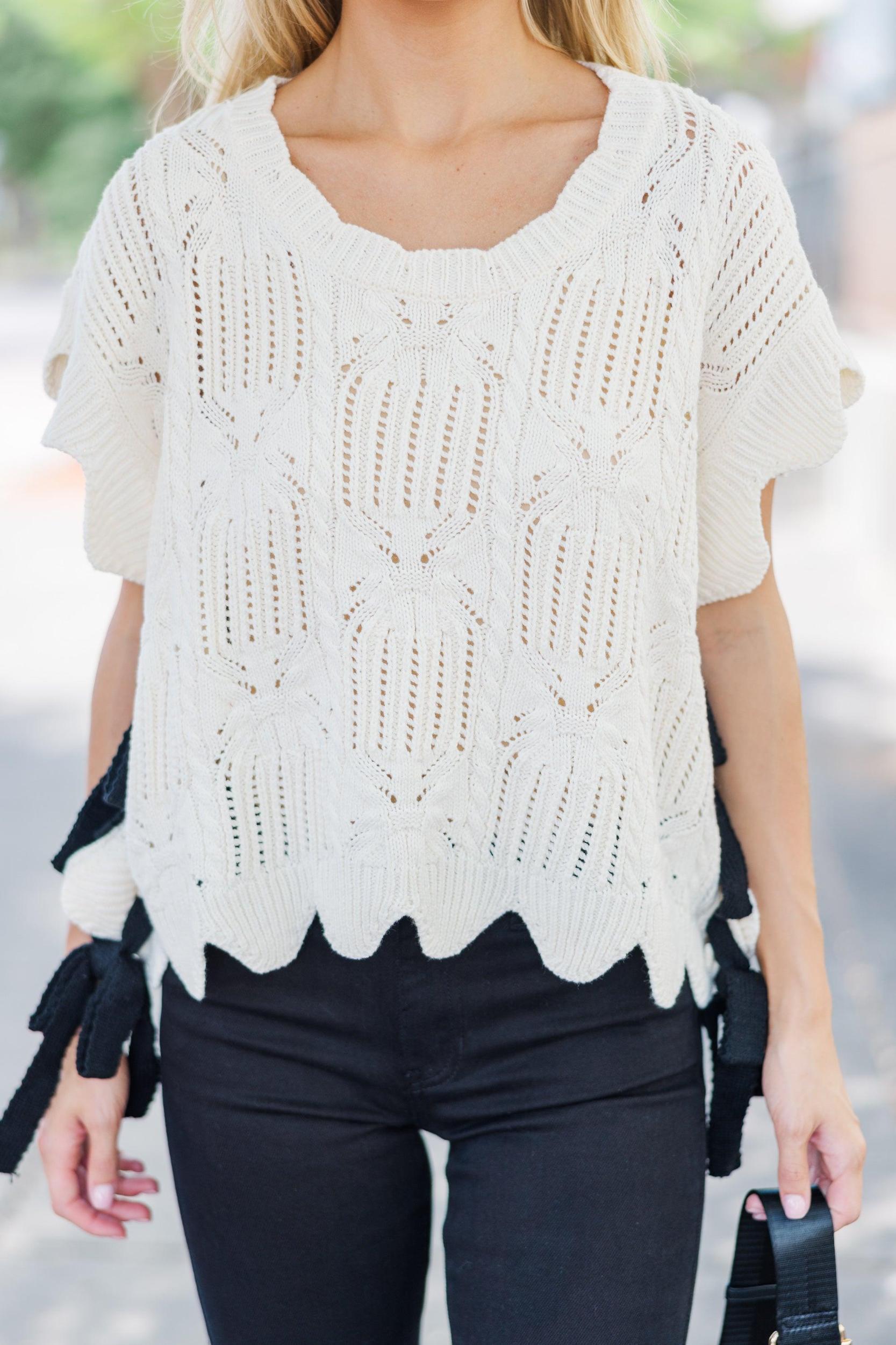 Missing You Cream White Scalloped Sweater Female Product Image