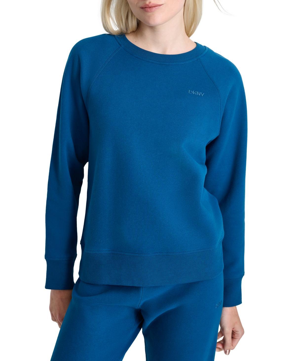 Dkny Womens Embroidered Logo Crewneck Fleece Sweatshirt Product Image