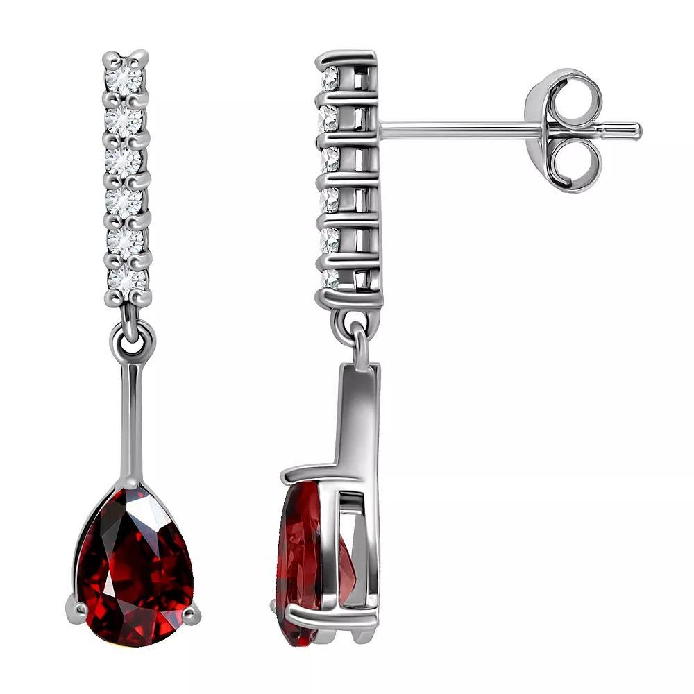 Aleure Precioso Sterling Silver Gemstone & White Topaz Drop Earrings, Women's, Silver Tone Red Product Image