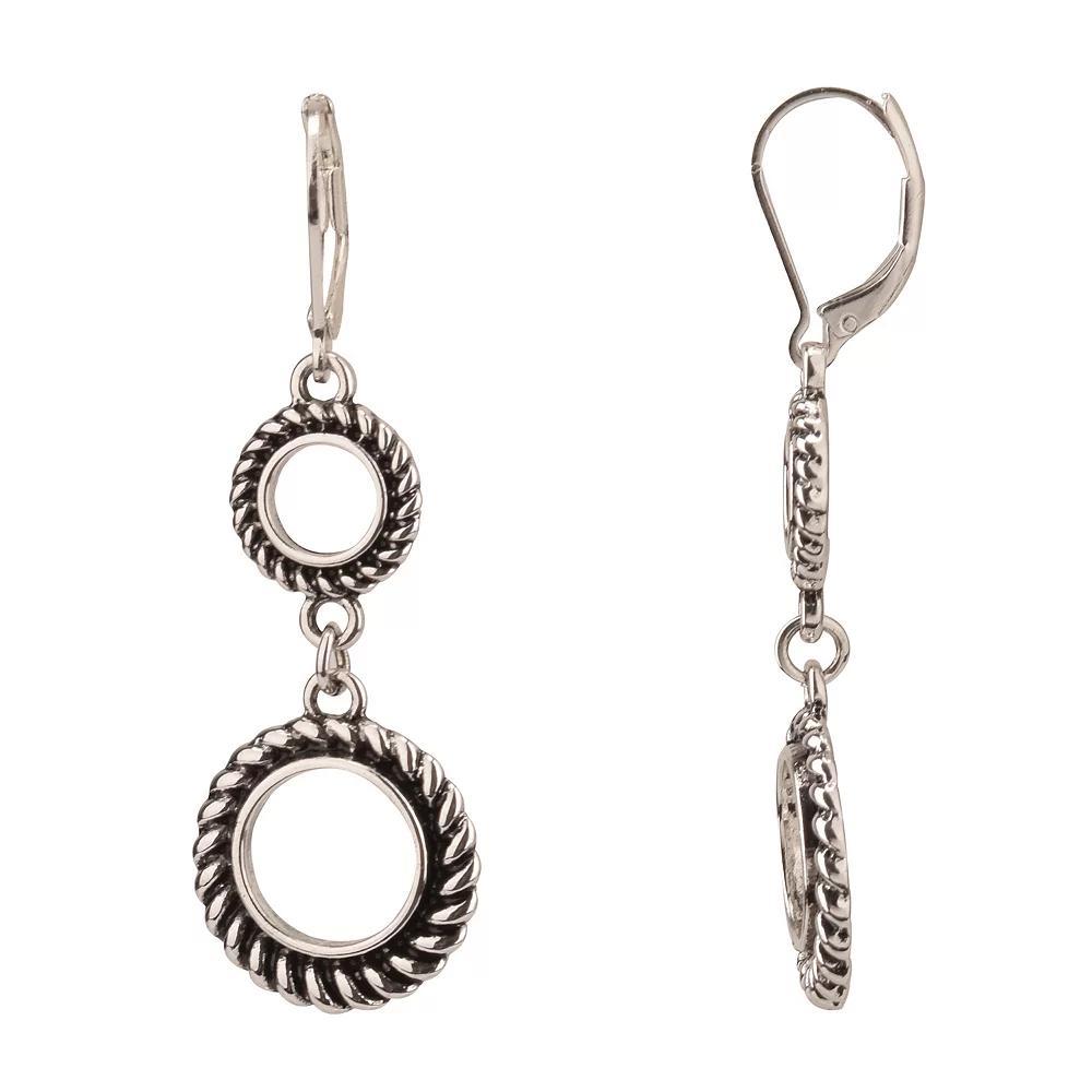 Silver Tone Double Antiqued Ring Drop Earrings, Women's, None Product Image