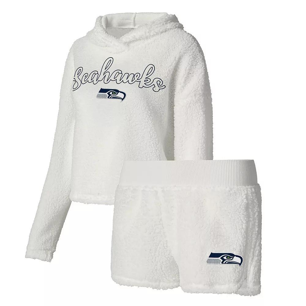 Women's Concepts Sport  White Seattle Seahawks Fluffy Pullover Sweatshirt & Shorts Sleep Set, Size: Medium Product Image