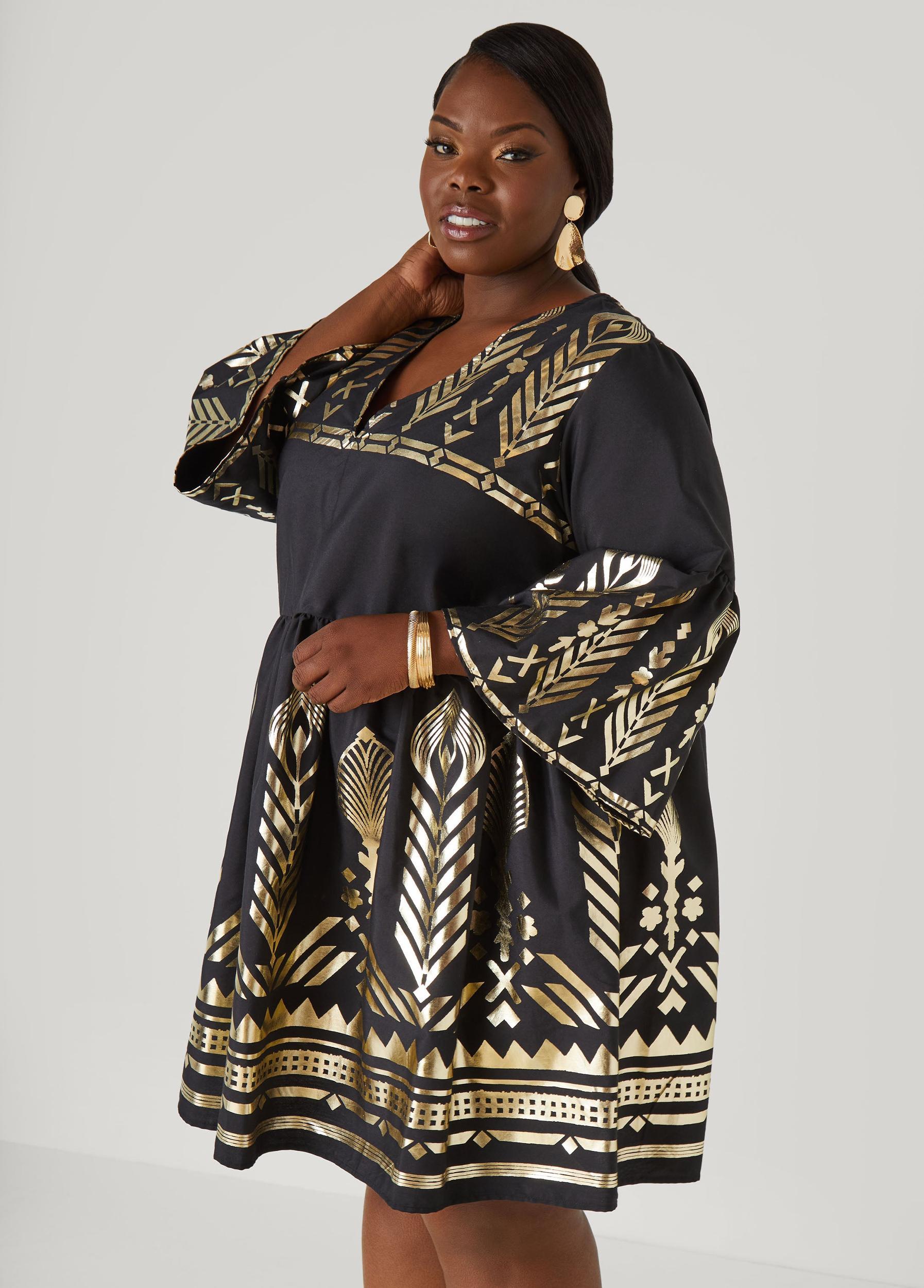 Metallic Print Babydoll Dress Product Image