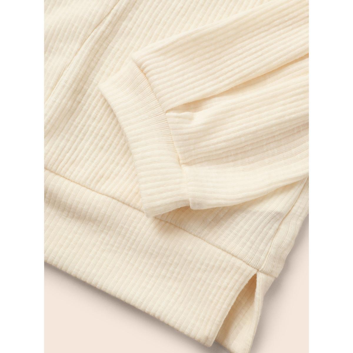 Plus Size Notched Button Detail Split Hem Sweatshirt Women Beige Casual Texture Flat collar with V-notch Everyday Sweatshirts BloomChic 30/6X Product Image