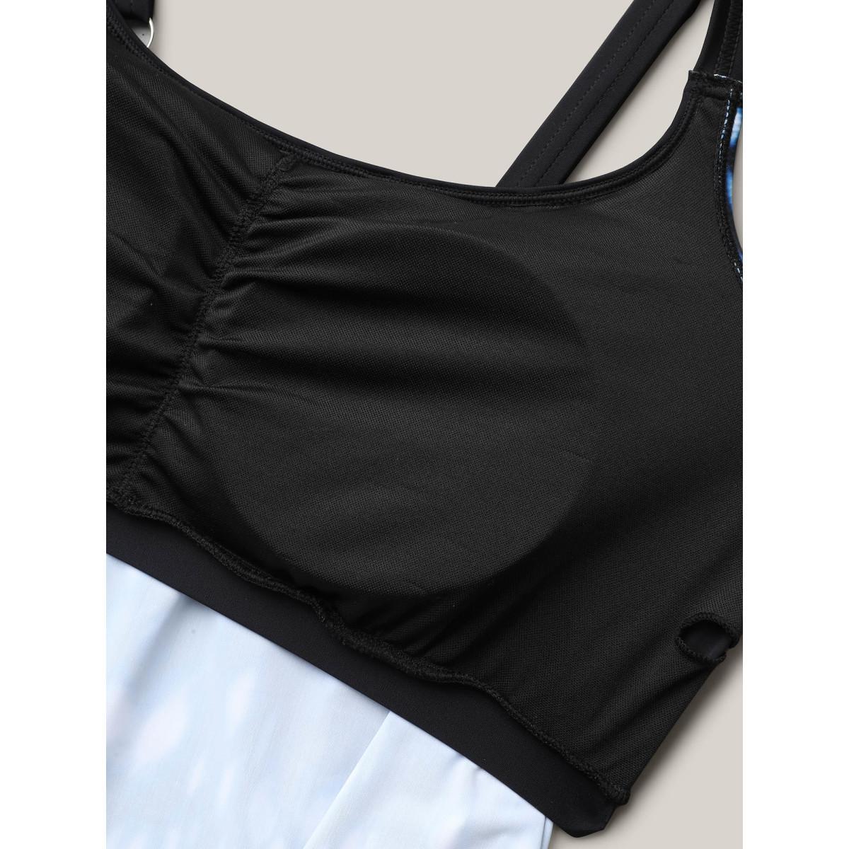 Plus Size Tie-Dye Print Swim Top Women's Swimwear Black Beach Contrast High stretch Bodycon U-neck Curve Swim Tops BloomChic 26/4X Product Image