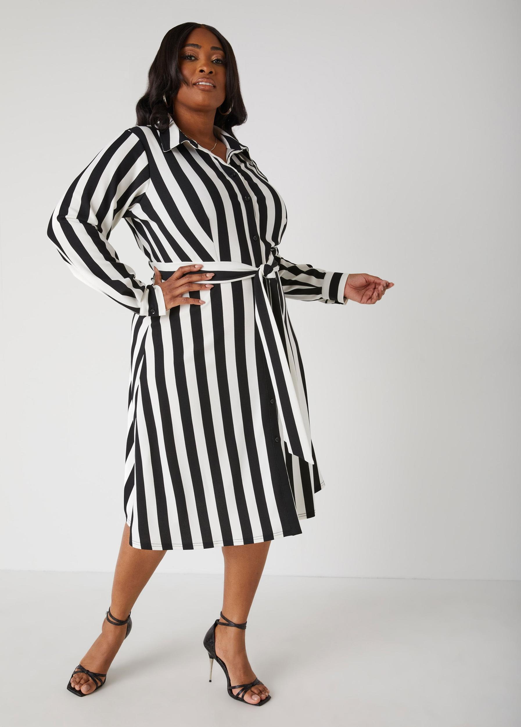 Plus Size Striped A Line Shirtdress Ashley Stewart Product Image