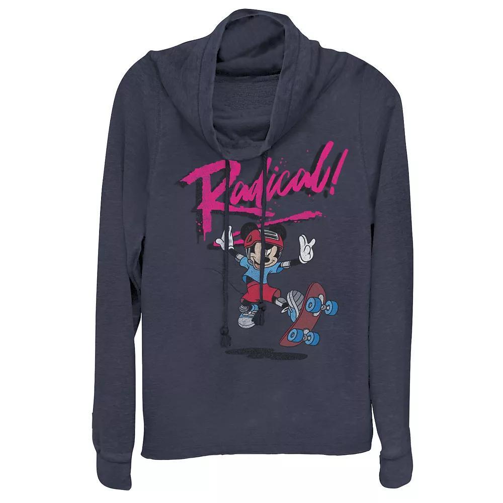 Juniors' Disney Mickey Mouse "Radical" Cowlneck Graphic Lightweight Long Sleeve, Girl's, Size: Small, Blue Product Image