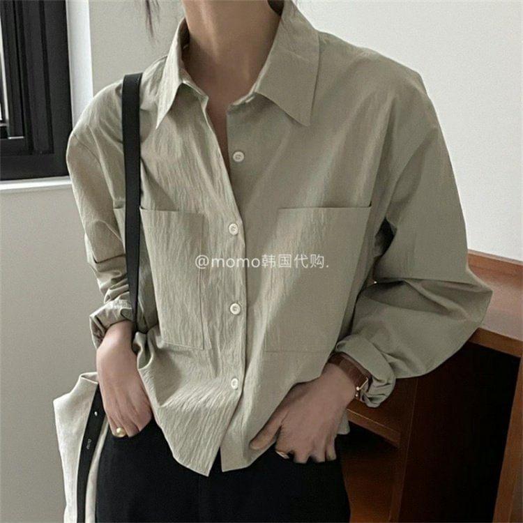 Long-Sleeve Plain Pocket Detail Shirt Product Image