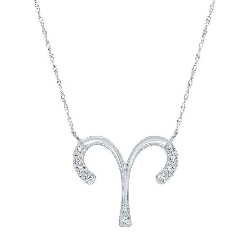 Sterling Silver 1/10 Carat T.W. Diamond Pave Aries Zodiac Pendant Necklace, Women's, Silver Tone Product Image