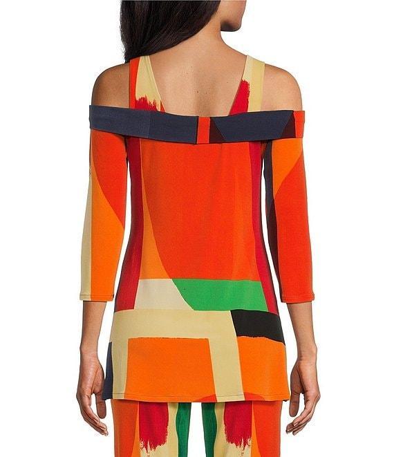 Eva Varro Color-Block Brushstroke Print Off-The-Shoulder 3/4 Sleeve Coordinating Tunic Product Image