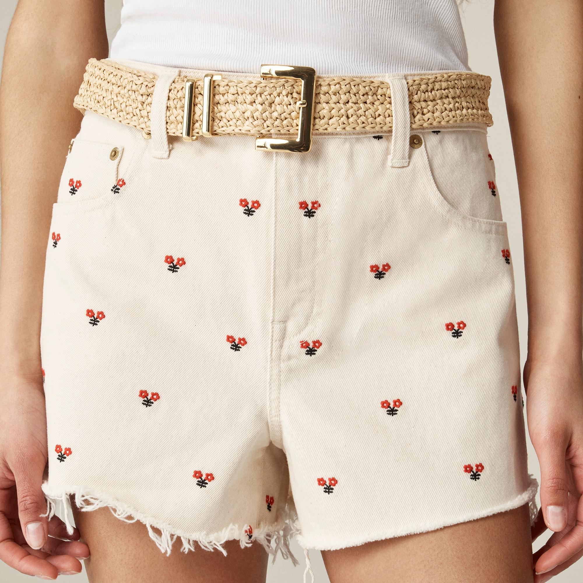 Embroidered lower-rise denim short Product Image