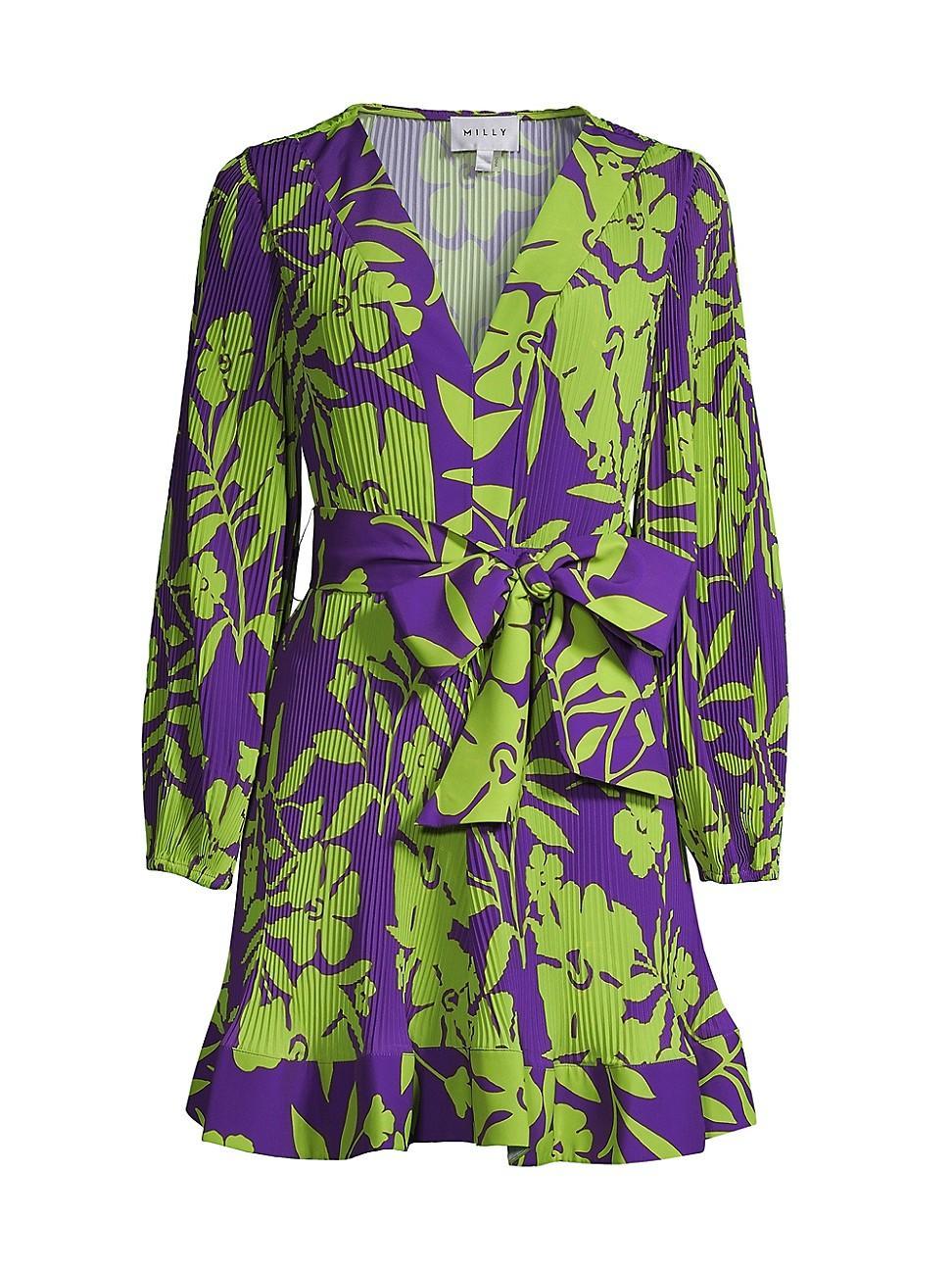 Womens Liv Floral Pleated Satin Minidress Product Image