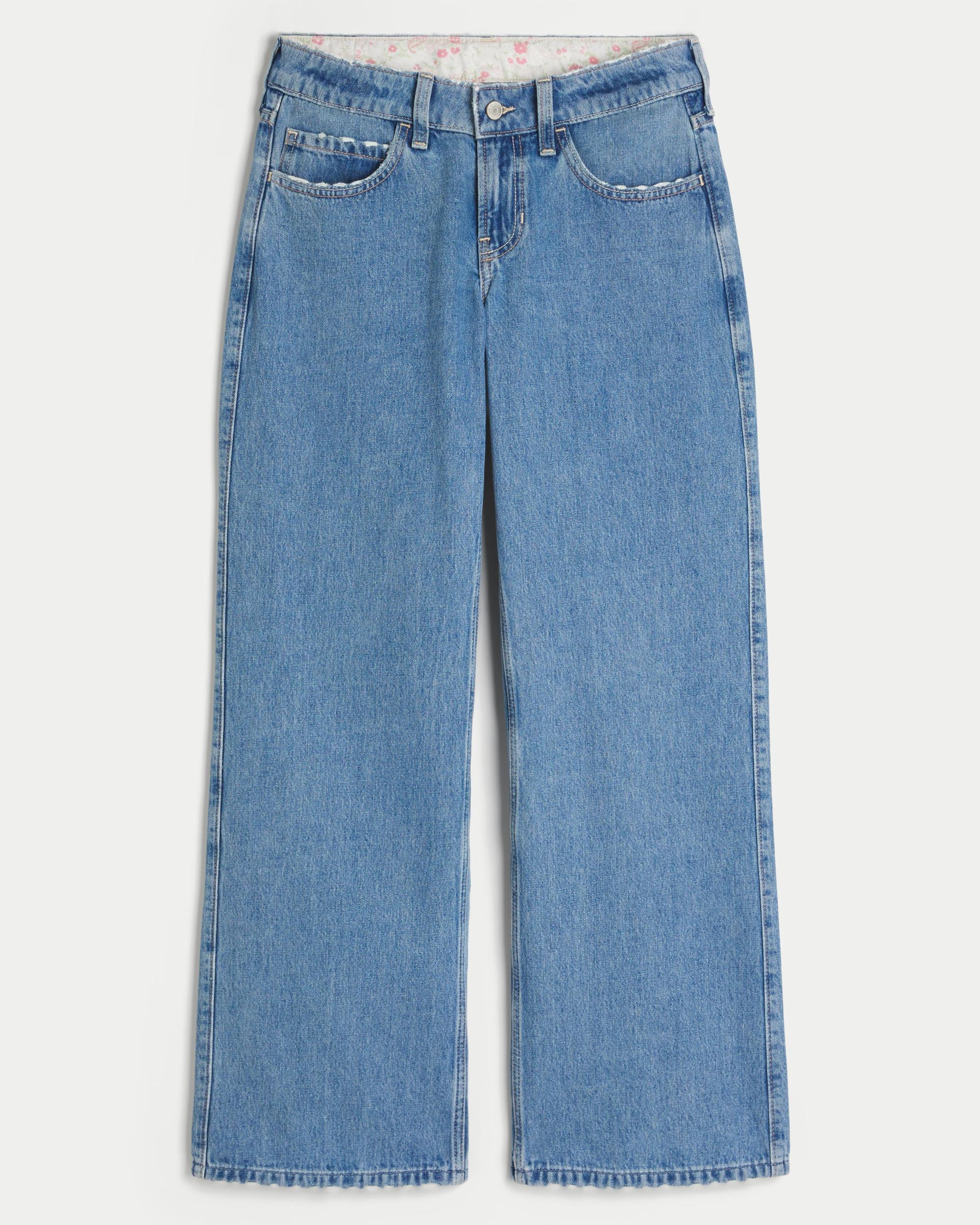 Low-Rise Medium Wash Foldover Waist Baggy Jean Product Image