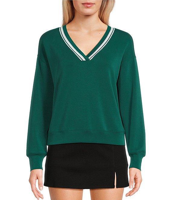 Copper Key V-Neck Contrast Trim Long Sleeve Top Product Image